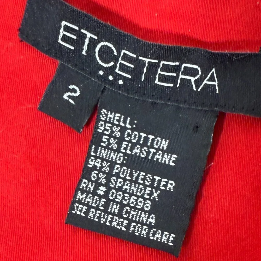 Etcetera Fire Red Cotton Empire Waist Button Down Coat Blazer Jacket SZ 2